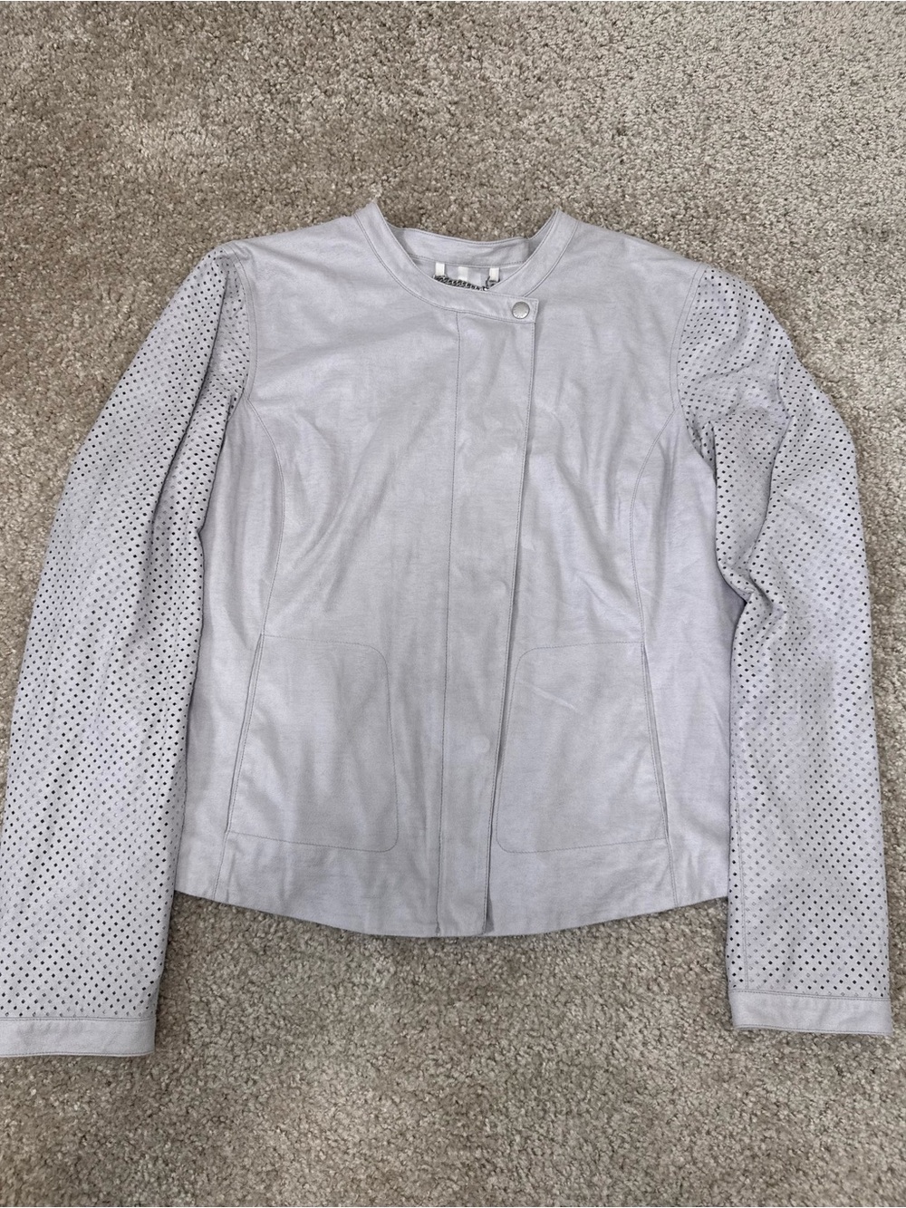 Armani Exchange Light Gray Perforated-Sleeve Moto
Jacket
